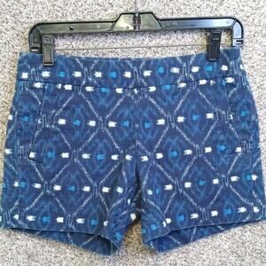 J.Crew Blue Ikat Jacquard Chino Shorts size 0 Boho Preppy Festival